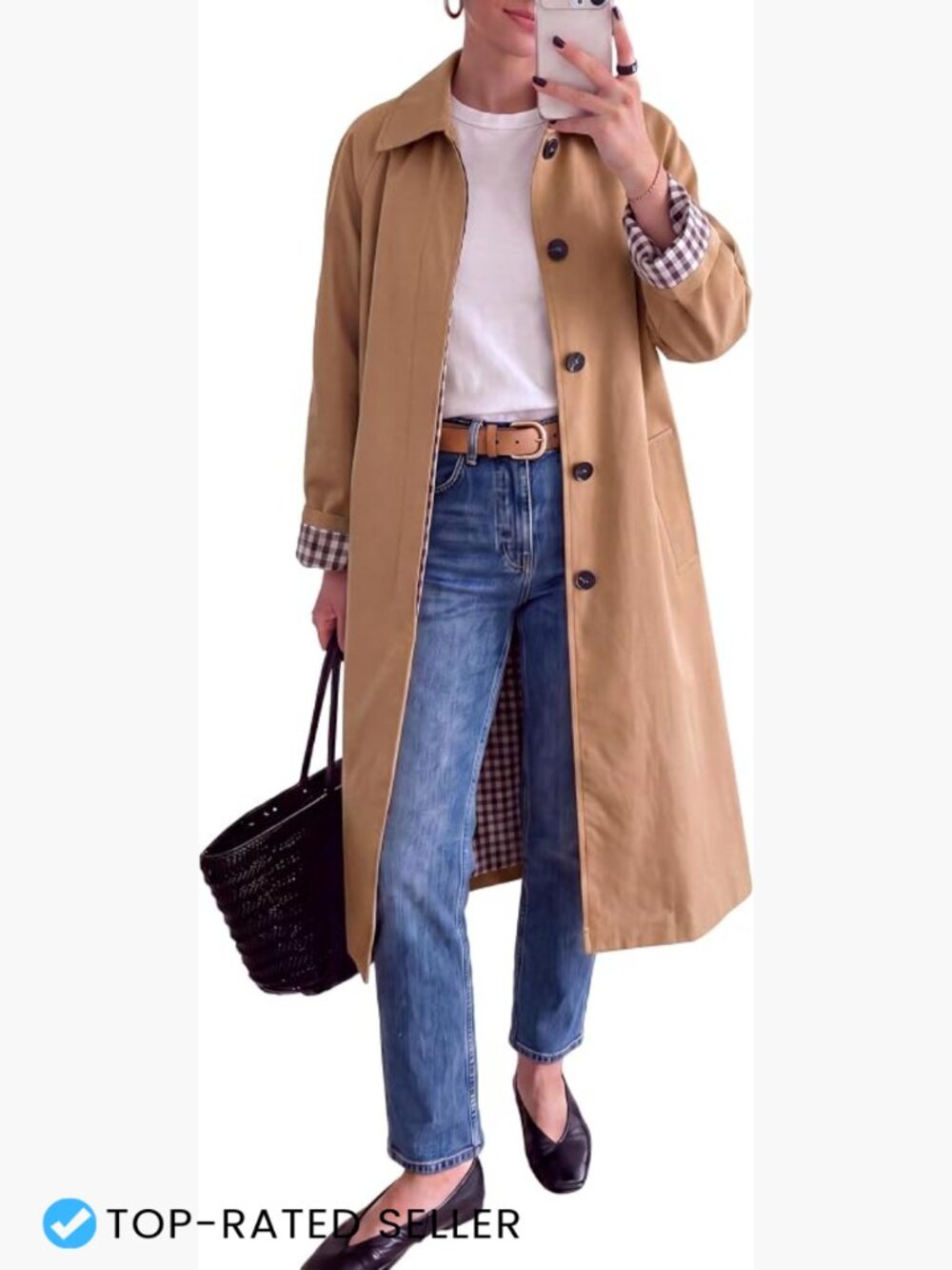 Lightweight Long Trench Coat Single Breasted Classic Casual Fall Overcoat